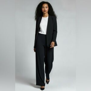 Via Seta Black Silk Wide Straight Leg Trousers Women’s Size 12